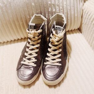 Golden Goose Metallic Purple High-Top Sneakers with Cream Laces